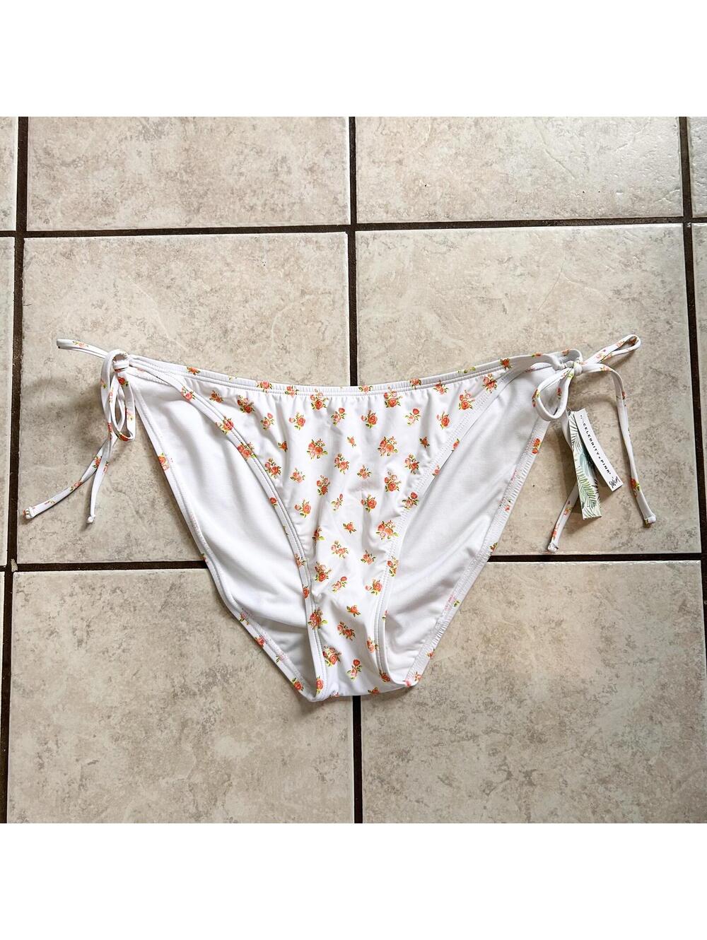 Celebrity Pink White Floral Daisy Rose Tie String Bikini Bottom Women's XXL